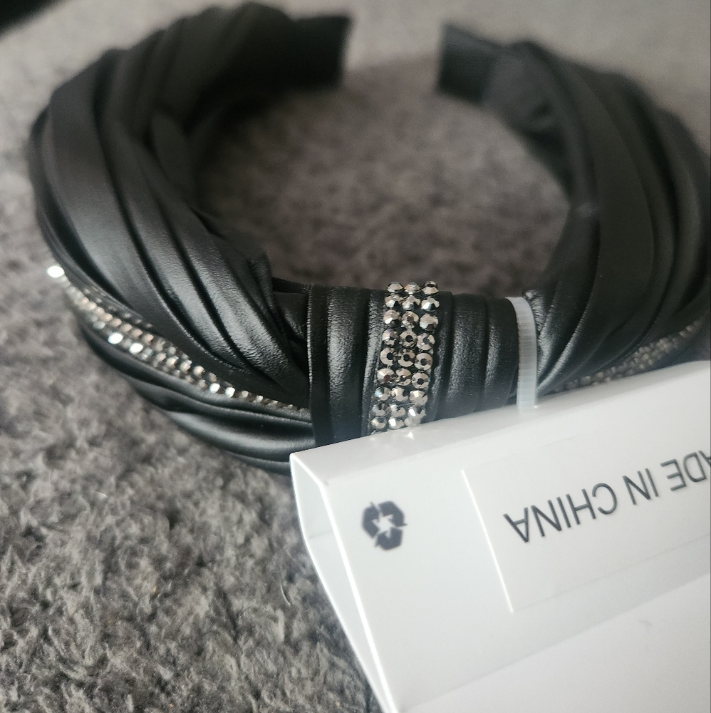 Rue21 Elegant Black Leather Headband with Rhinestone Accents
